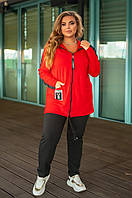 Стильный спортивный костюм большого размера с капюшоном Размеры: 48-50,52-54,56-58, 60-62 красный