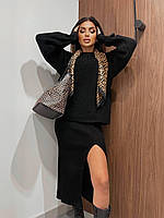 Стильний вільний в'язаний костюм кофта та спідниця з розрізом