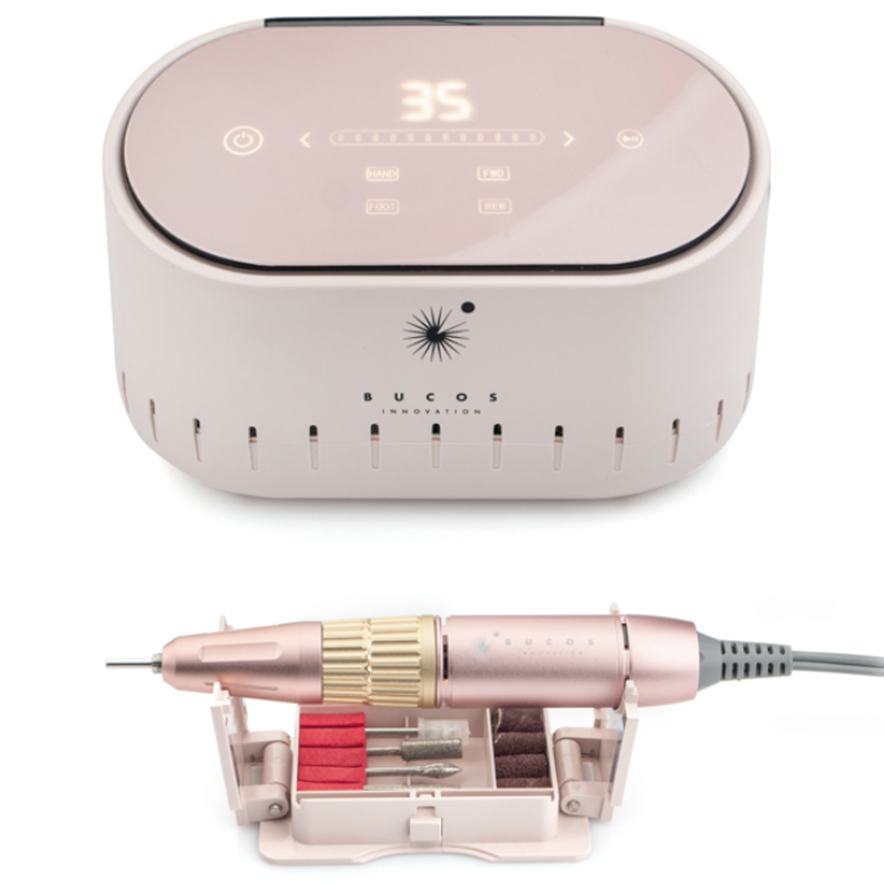Фрезер для манікюру BUCOS Nail Drill X3 Pro Light Pink 65 Вт і 35000 об/хв, пудрово-рожевий
