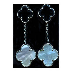 Сережки Клевер онікс перламутр срібло