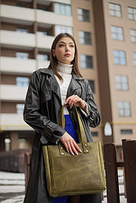 Жіночий шоппер Белла з натуральної шкіри колір Оливковий