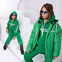 Подростковый спортивный костюм тройка на девочку теплый на флисе . Куртка + штаны+ худи 9,10,11,12,13 лет