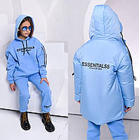 Спортивный костюм для девочки, тройка теплый на флисе . Куртка + штаны+ кофта 9,10,11,12,13 лет голубой