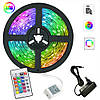 Комплект 3х світлодіодних LED стрічок 5м, 3528 з пультом RGB / Багатобарвне LED підсвічування працює від мережі, фото 2