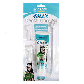 Набір для чищення зубів у собак Croci Gill's (зубна паста 100 мл + 3 щітки)