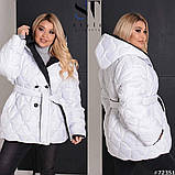 Жіноча куртка подовжена зимова з плащової тканини на силіконі 250 розміри норма і батал, фото 4