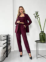 Женский костюм тройка пиджак брюки и топ из высококачественной костюмной ткани