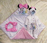 Яскравий весняний комплект на виписку з пологового будинку для новонародженої Мікі Маус ШкодаМода Рожевий, фото 4