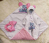 Яскравий весняний комплект на виписку з пологового будинку для новонародженої Ведмедик ШкодаМода Рожевий, фото 2