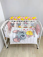 Набор постельного белья детскую кроватку с косичкой Мышка - Бортики со съемными чехлами и конверт на выписку