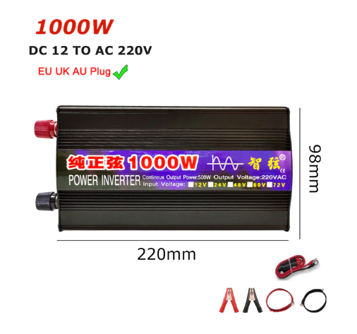 Інвертор DC12V-AC220 Чиста Синусоїда 1000W