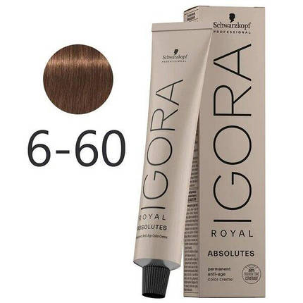 Фарба для сивого волосся Schwarzkopf Igora Absolutes 6-60 Темно-русявий шоколадний натуральний 60 мл, фото 1