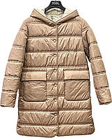 Удлиненное женское весеннее стеганое пальто на синтепоне, кэмел, больших размеров 42-54