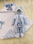 Велюровий стильний комплект на виписку з пологового для новонароджених For a boy ШкодаМода Блакитний, фото 2