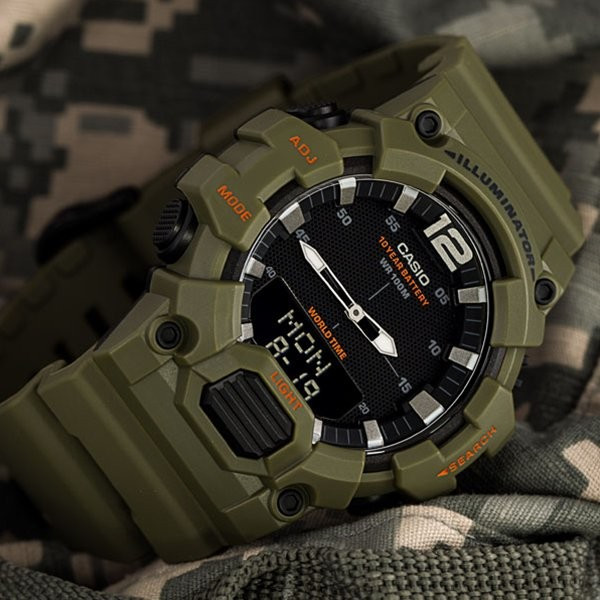 Армійський годинник Casio оригінал водонепроникні і протиударні, наручний годинник для військових зелені підсвічування