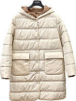 Молочная красивая весенняя тонкая куртка прямого фасона с накладными карманами 42-54