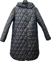 Стеганная черная длинная женская куртка / пальто утепленная для весны 44-56