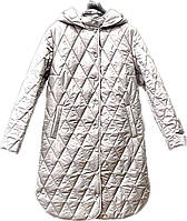 Красивая женская бежевая стеганная куртка в ромб, айвори, весна-осень больших размеров 44-56