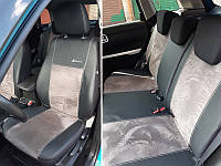 Авто чехлы Mazda 2 (2003-2007) Pok-ter Exclusive екокожа с серой вставкой алькантары
