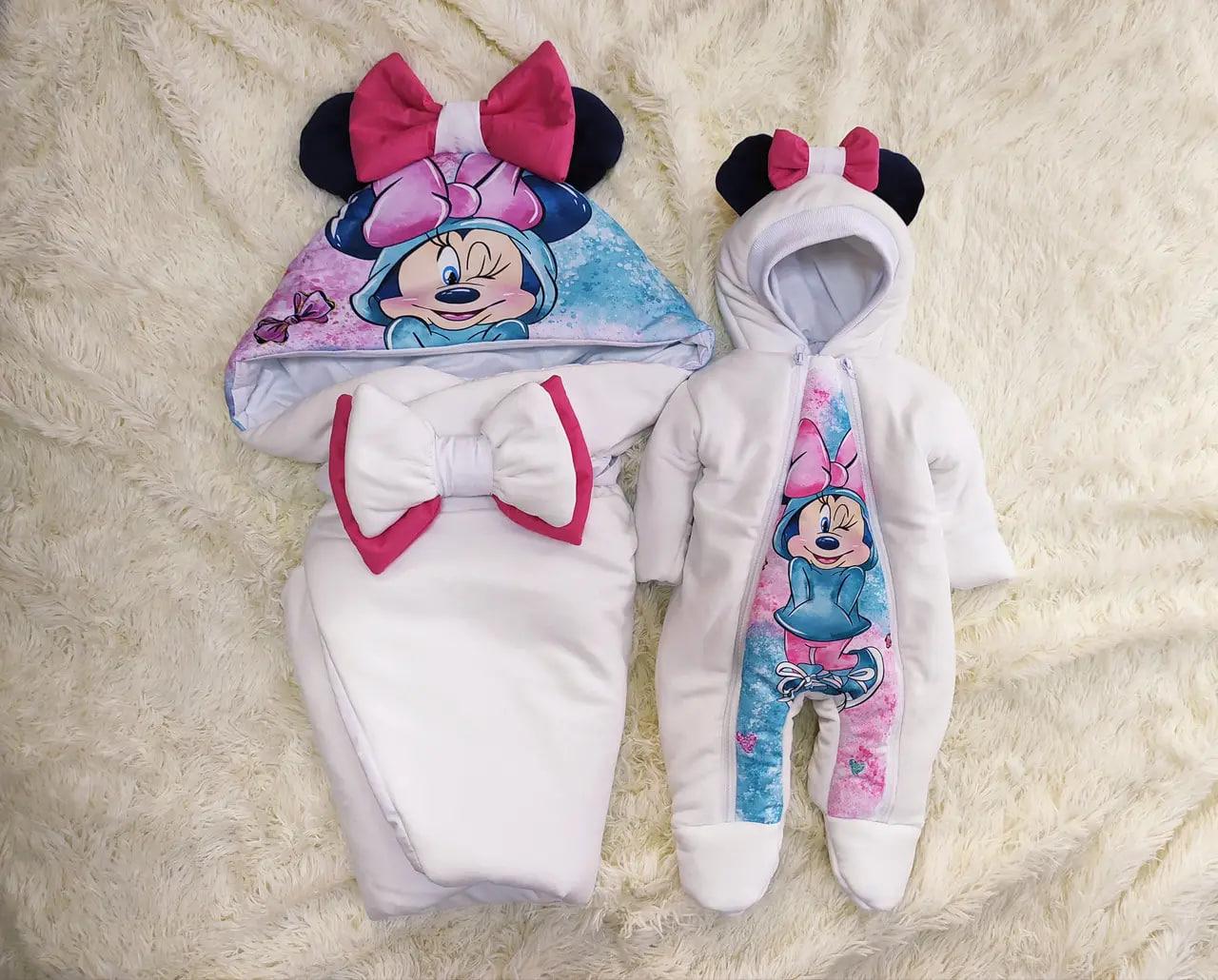 Велюровий стильний комплект на виписку з пологового для новонароджених Яскрава Мікі ШкодаМода Рожевий, фото 1