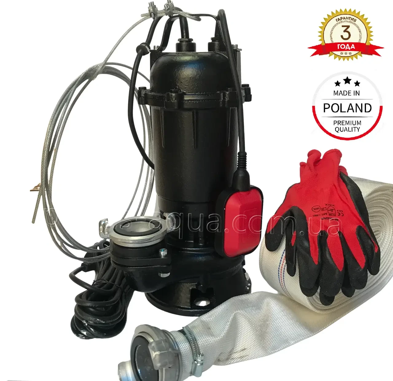 Фекальний насос з ножем AkWa PUMPS 2.5 кВт Польща + рукав 20м, гайки, трос, рукавиці - фото 1 - id-p1771750357