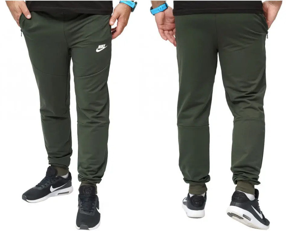Чоловічі трикотажні спортивні штани (штани) Nike (Nike-010-3-2), осінні весняні Хакі. Чоловічий одяг, фото 1