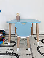 Дитячий стіл і 1 стілець (дерев'яний стільчик ведмідь і столик півхмаринка)
