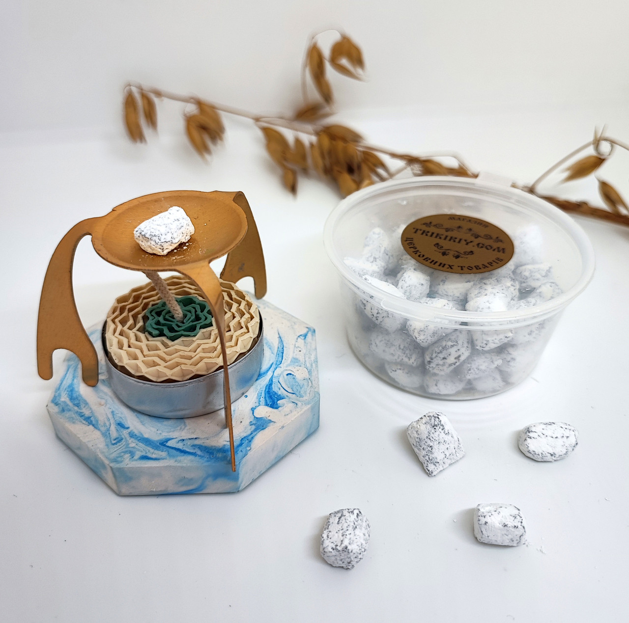 Домашня кадильниця, підставка з павучком + 50 грам ладану і свічка (в комплекті), фото 1