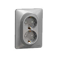 Подвійна розетка 2P+E з заземляючим контактом, Алюміній Sedna Design Schneider Electric SDD313221