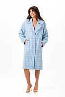 Пальто женское средней длины миди шерстяное французский твид демисезонное весеннее осеннее, Голубой, 46