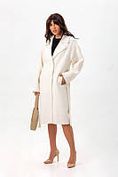 Пальто женское средней длины миди шерстяное французский твид демисезонное весеннее осеннее, Молочный, 44