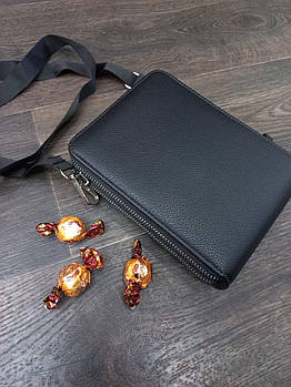 Чоловіча сумка чорна через плече на два відділення з довгим ремінцем зі штучної шкіри Glam