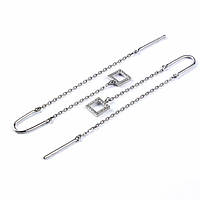 Срібні сережки протяжки Квадрати розсип із фіанітом