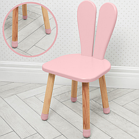 Детский стульчик Зайка деревянный стул с ушками зайчик сидение полукруг 04-2R розовый
