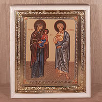 Икона Анна и Иоаким святые, лик 15х18 см, в белом прямом деревянном киоте