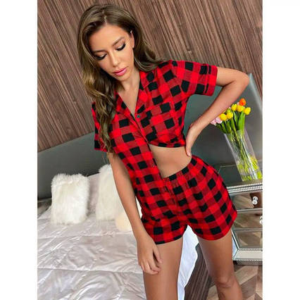 Піжама в клітинку жіноча Цугцванг JULY'S SONG L 46 чорно-червоний
