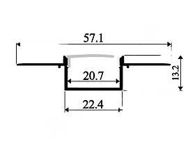 Світлодіодний профіль для гіпсокартону врізний 57х13 мм завдовжки по 3 метри. Ціна за 1 метр.