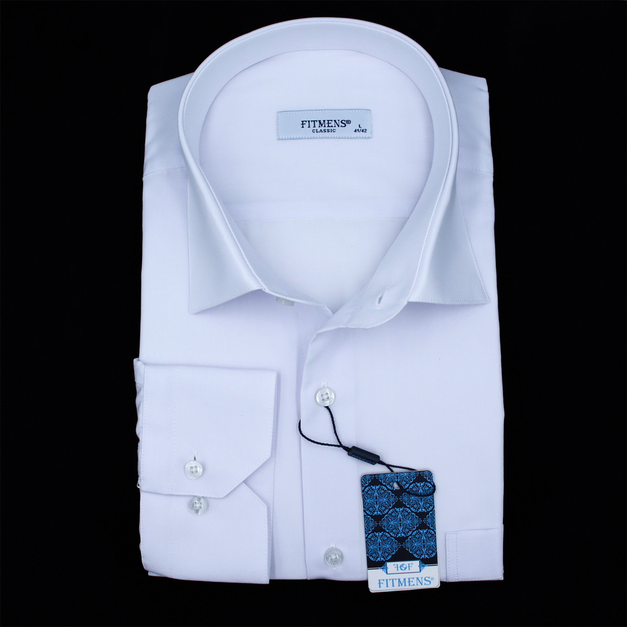 Сорочка чоловіча, прямого покрою, з довгим рукавом, FITMENS FS-000164 BEYAZ 90% бавовна 10% поліестер M(Р)