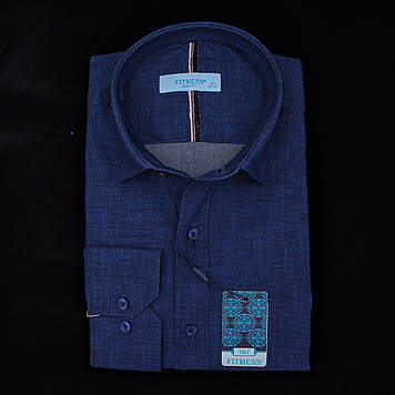 Сорочка чоловіча, приталена (Slim Fit), з довгим рукавом, FITMENS FS-001993 Saks Mavi 97% бавовна 3% еластан