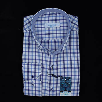 Сорочка чоловіча, приталена (Slim Fit), з довгим рукавом, FITMENS FS-001698 Beyaz Acik Mavi 90% бавовна 10%