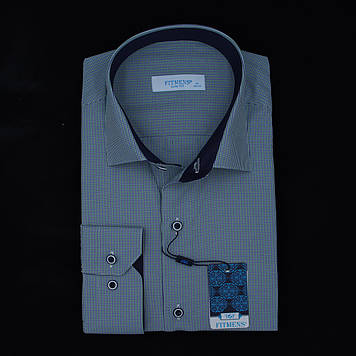 Сорочка чоловіча, приталена (Slim Fit), з довгим рукавом, FITMENS FS-001682 Yesil 90% бавовна 10% поліестер