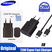 Комплект: Блок швидкого заряджання Samsung 25w PD3.0 (EP-TA800) ЧОРНОГО кольору з кабелем на 60W на 1 метр Type-C на Type-C