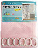 Шторка тканевая для ванной и душа с кольцами 180х180 см Пика Ромбики текстильная розовая SHOWER CURTAIN