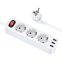 Сетевой фильтр Hoco NS2 3-position Extension Cord Socket + 3 USB White (765178) [79461]