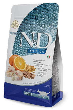 Farmina N&D Ocean Adult Cat Cod and Orange — корм Фарміна з тріскою й апельсином для котів 10 кг, фото 1