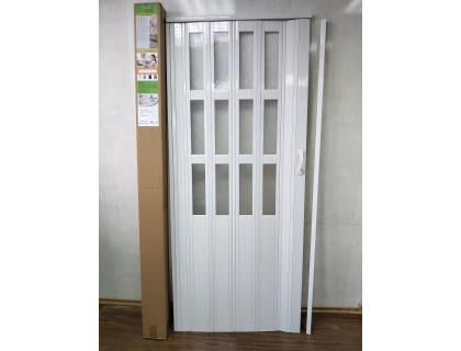 Дверь Гармошка Пластиковая Полуостекленная, № 1 БЕЛЫЙ ЯСЕНЬ, Глянцевая ...