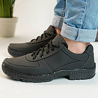 Черные мужские кроссовки с эко кожи на прошитой подошве