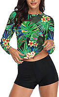 Medium Tropical Flower Daci Женские купальники с длинными рукавами из двух частей Rash Guard UV UPF 50 Ку