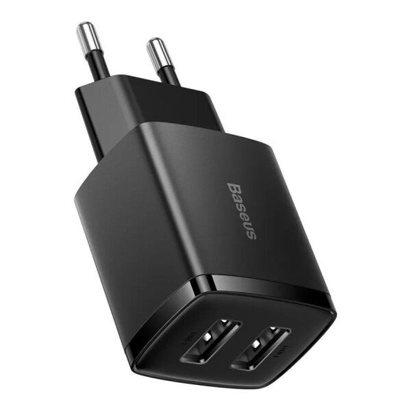 Адаптер мережевий Baseus Compact Charger 2U 2USB 10.5 W EU, чорний, фото 1
