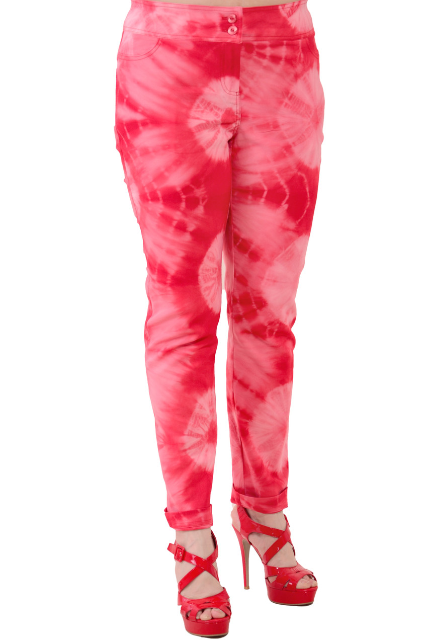 Рожеві штани вузькі, великі розміри стрейч, бр 001-3.